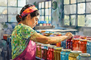 A woman busy working in a kitchen. Suitable for culinary or lifestyle concepts