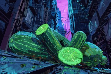 Wall Mural - A bunch of cucumbers on a table, perfect for food and nutrition concepts
