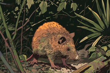 Wall Mural - A brown rat perched on a rock. Suitable for various nature-themed designs