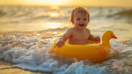 Sticker - A Joyful Baby in Ocean Waves