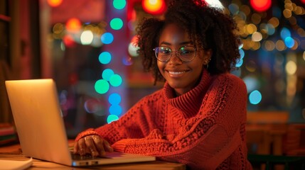 Sticker - A Smiling Woman Using Laptop