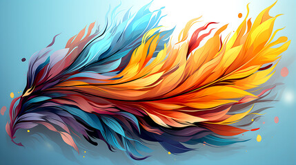 Wall Mural - Abstract drawing painting feather vibrant colors. Fly nature elegance concept. Graphic Art