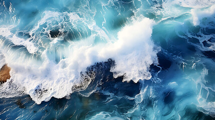 Wall Mural - Spectacular aerial top view background photo of ocean sea water white wave splashing in the deep sea