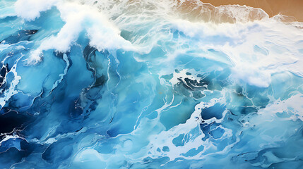 Wall Mural - Spectacular aerial top view background photo of ocean sea water white wave splashing in the deep sea