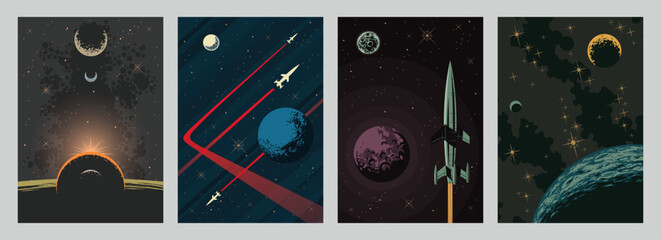 Wall Mural - cosmic panorama set, space background templates for cosmic posters, covers, illustrations. stars, pl