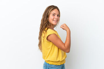 Wall Mural - Little caucasian girl isolated on white background celebrating a victory