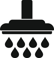 Poster - Vector illustration of a black showerhead icon with falling water drops