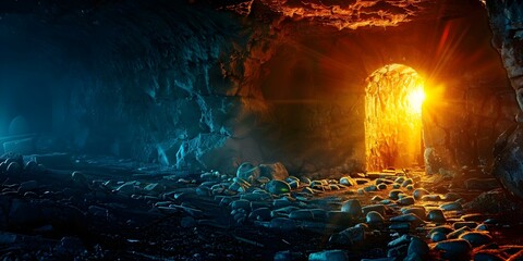 Wall Mural - Resurrection's Symbolism: Illuminated Empty Tomb in Artistic Edit. Concept Religious Art, Symbolism, Resurrection, Empty Tomb, Artistic Edit