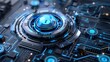 © Montri - Futuristic digital lock technology with glowing blue circuitry, representing cybersecurity and protection in a high-tech environment.