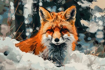 Wall Mural - A beautiful red fox standing in the snow, perfect for nature and wildlife themes