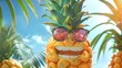 © sakareeya - Funny pineapple character with a wide grin and sunglasses, isolated on a tropical background