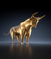 Poster - Isolated golden  bull with dark blue backdrop - 3D illustration