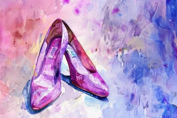 Wall Mural - A pair of pink shoes in a painting. Suitable for fashion or interior design projects