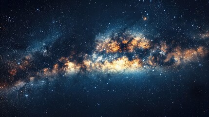 Wall Mural - Milky Way visible on the Night Sky in Beautiful Blue and Golden Color