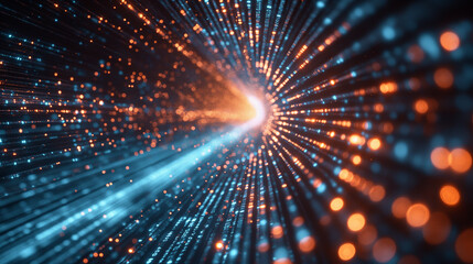 Wall Mural - A bright blue and orange light is shooting out of a tunnel