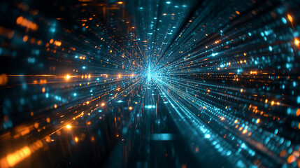 Wall Mural - A bright blue and orange light is shooting out of a tunnel