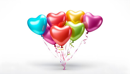 Wall Mural - Heart Shaped Balloons on White copy space Birthday background