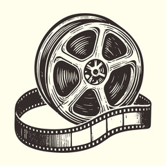 film reel with a film strip vintage illustration