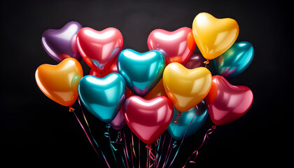 Wall Mural - Heart Shaped Balloons on Dark copy space Birthday background