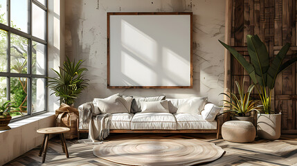 Wall Mural - 3D render Frame mockup ISO A paper size  Living room wall poster mockup. Interior mockup with house background. Modern interior design. 