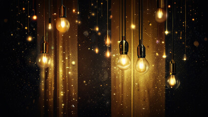 Wall Mural - Shimmering retro lights backdrop. Metallic gold and deep black. Soft focus