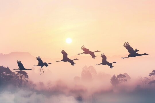 a flock of birds flying in the air. suitable for various nature and freedom concepts