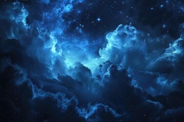 Wall Mural - Night Sky Clouds. Summer Night Universe landscape with Starlight and Clouds