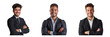 © ANILCHANDRO - Set of young business man smiling and standing posing arms crossed, isolated on a transparent background