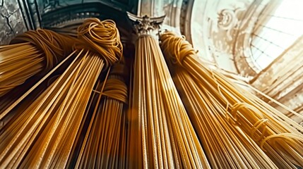 Wall Mural -   A detailed image of numerous metal bars surrounding a clock with a towering clock tower in the background