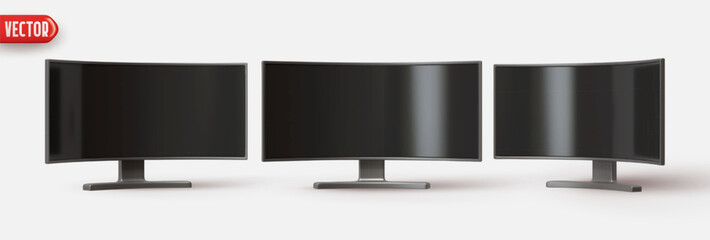 Wall Mural - computer monitor style model modern curved screen. set of realistic 3d rendering desktop monitor ico