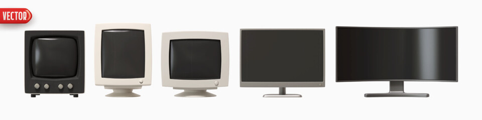 Wall Mural - computer monitor style model from vintage 80s 90s, y2k to modern screen. set of realistic 3d renderi