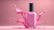 © Jati - a pink nail polish bottle with pink liquid splashing for beauty makeup concept