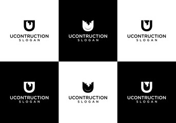 construction logo design with the initial U