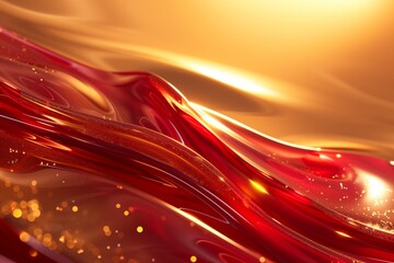 Wall Mural - : An elegant 3D illustration of a crimson red abstract design, highlighted with delicate gold textures and a radiant golden background