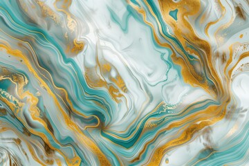 Wall Mural - : A delightful 3D abstract marble  with swirling patterns of gold and turquoise, accented by veins of white and gray.icated, perfect for contemporary wall decor.