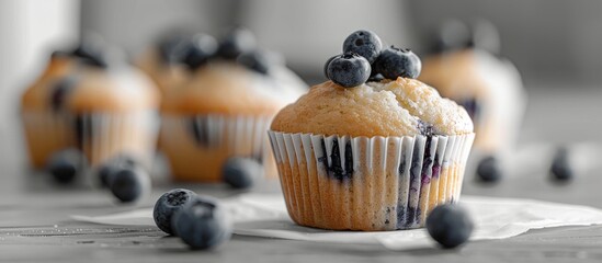 Wall Mural - Blueberry Muffins on a White Table