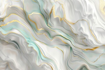 Wall Mural - : A serene 3D abstract marble  with soft, flowing patterns of gold, white, and gray.