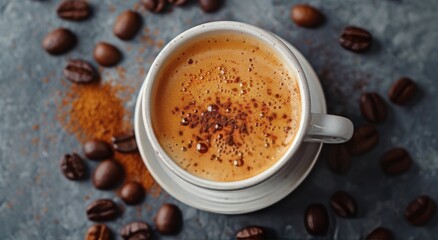 Canvas Print - A Cup of Coffee Surrounded by Coffee Beans