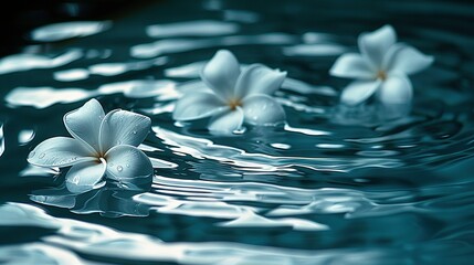 Poster -   A cluster of white blooms bobbing in a pond, dotted with splashes