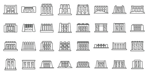 Poster - Hydro power station dam outline vector icon. A collection of buildings in various styles and sizes. Some are tall and narrow, while others are short and wide. The buildings are all lined up in a row