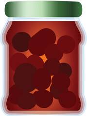 Sticker - Vector illustration of a sealed glass jar filled with dark preserved cherries