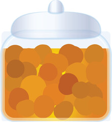 Sticker - Vector illustration of a transparent glass jar filled with fresh orange fruits