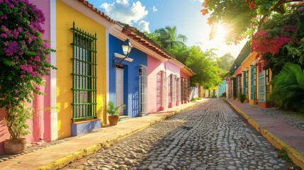 a colorful street with houses in different colors