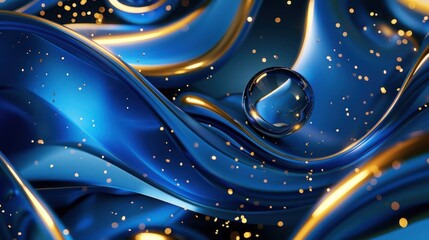 Wall Mural - Neon blue abstract technology Background, digital tech luxury golden Neon light glowing effect banner background. copy space