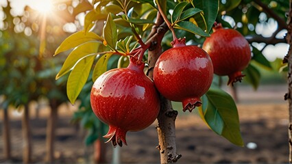 Wall Mural - pomegranate tree in farm with sunshine