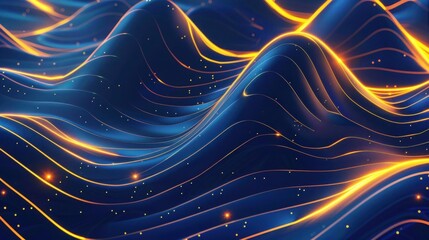 Neon blue abstract technology Background, digital tech luxury golden Neon light glowing effect banner background. copy space
