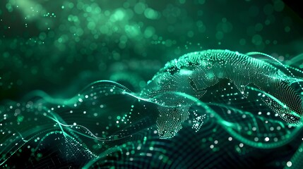Wall Mural - abstract green digital wave backdrop for futuristic designs. glowing particles forming dynamic patte