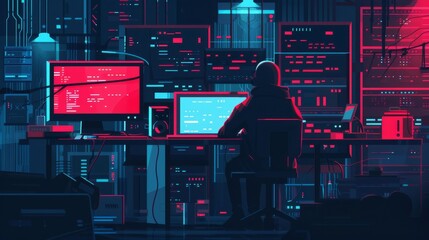 Wall Mural - database security, hacker attack concept. hackers, Cyber criminal