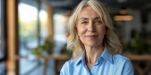 Wall Mural - a smiling middle aged woman in an office