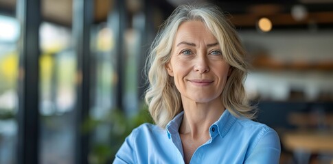 Wall Mural - a smiling middle aged woman in an office